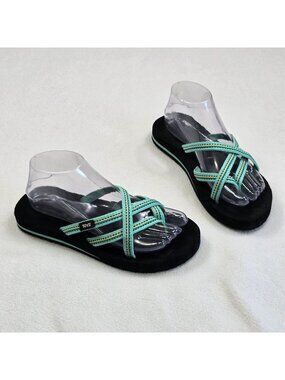 Teva Olowahu Womens Sandals Size 7 Crisscross Straps Black Turquoise Lightweight